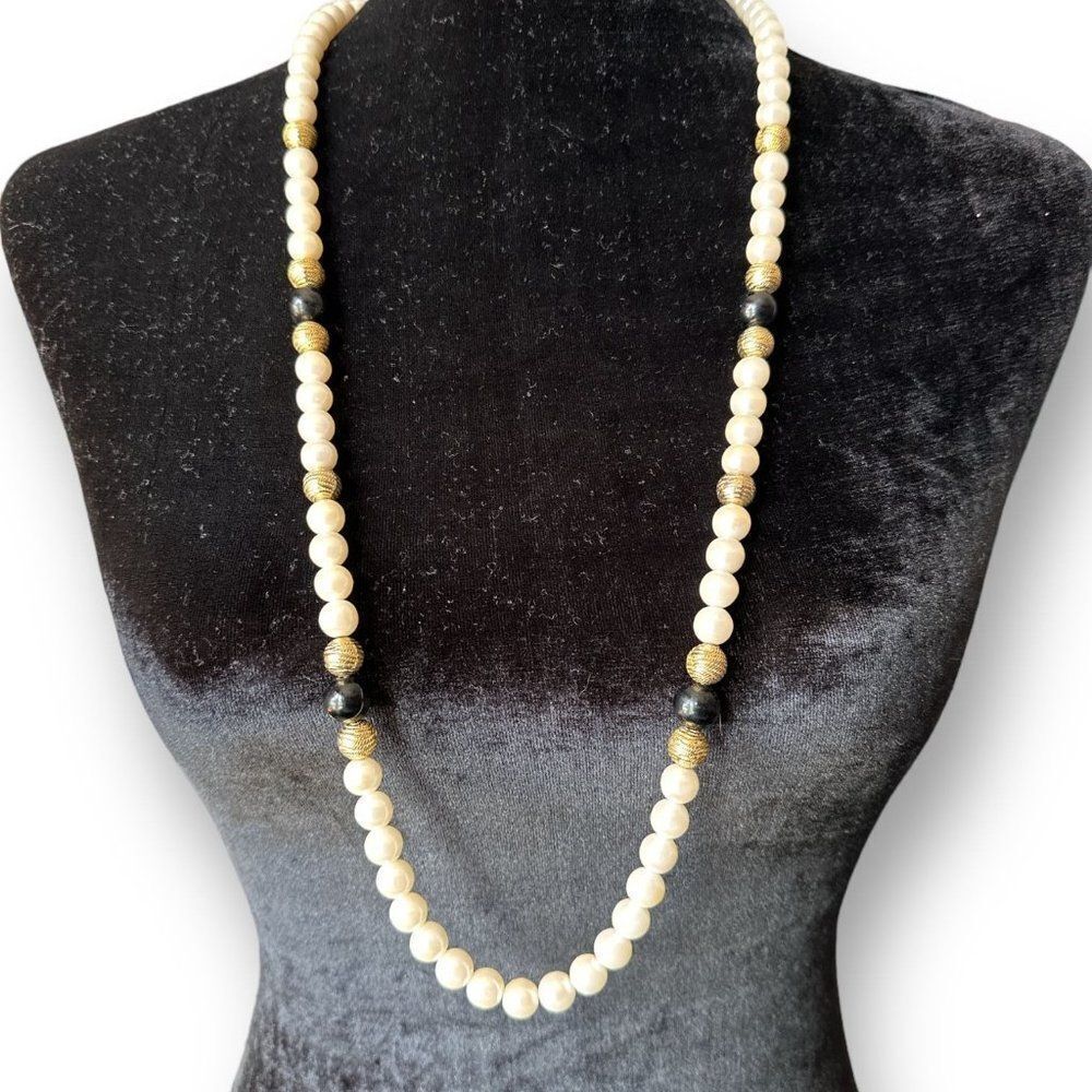 Imitation Pearls with Resin and Metal Beaded Womens Necklace 35"